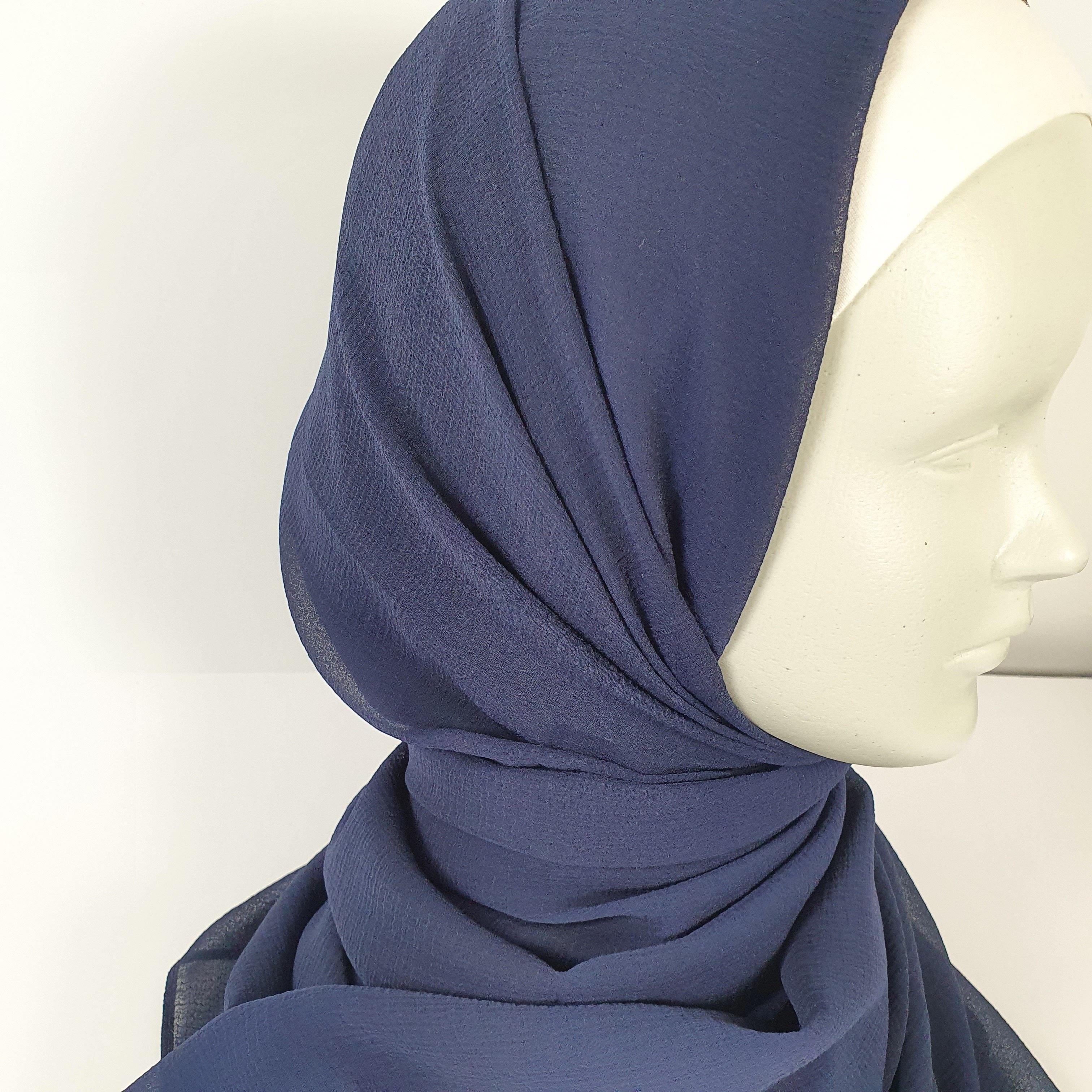 Dark Blue Crinkle Chiffon - Scarvista