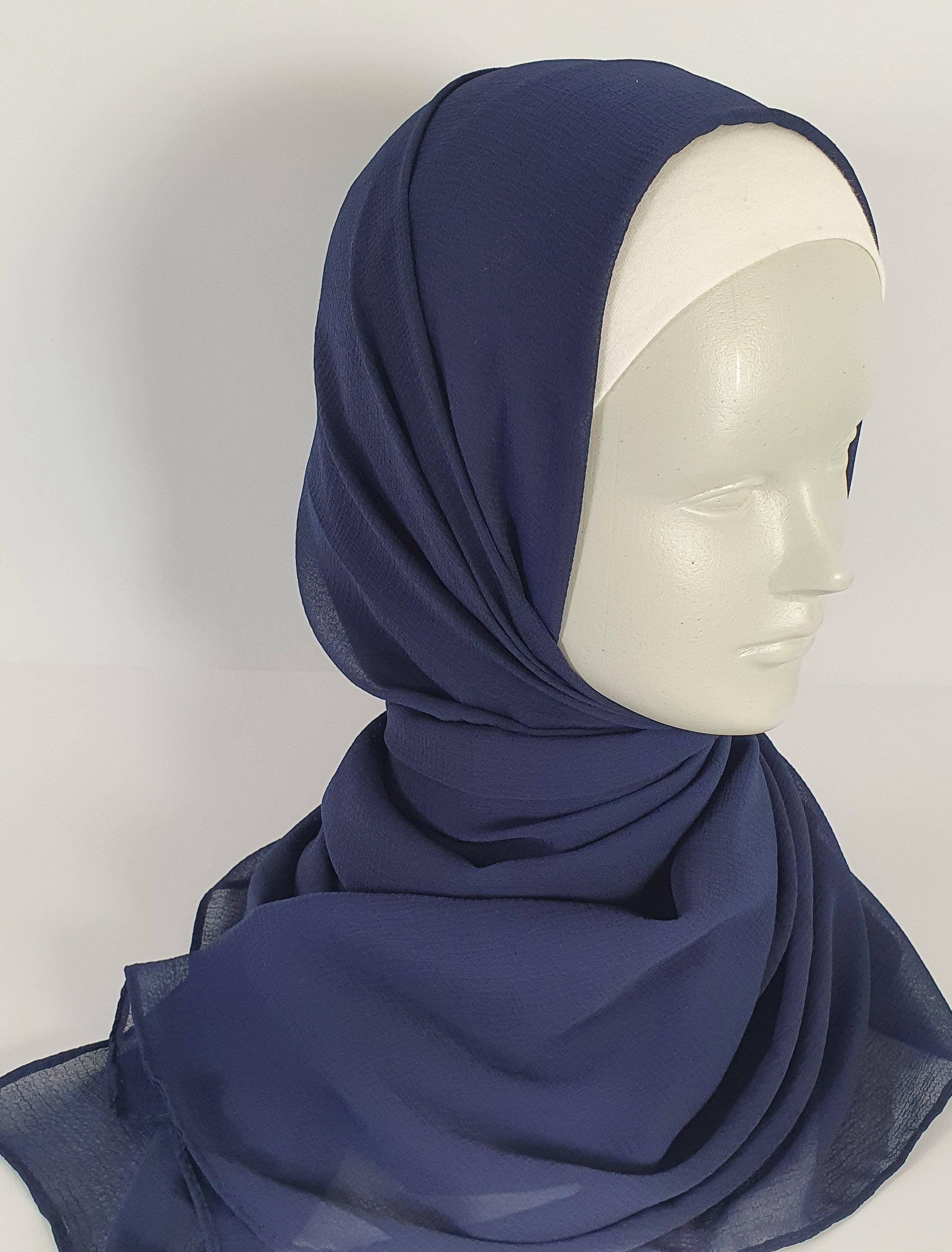 Dark Blue Crinkle Chiffon - Scarvista